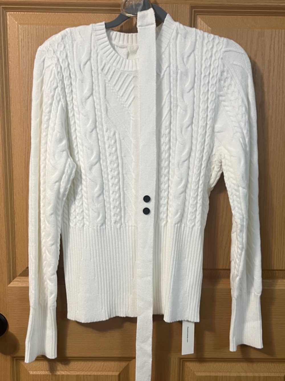 NWT Belted White Cable Knit Sweater